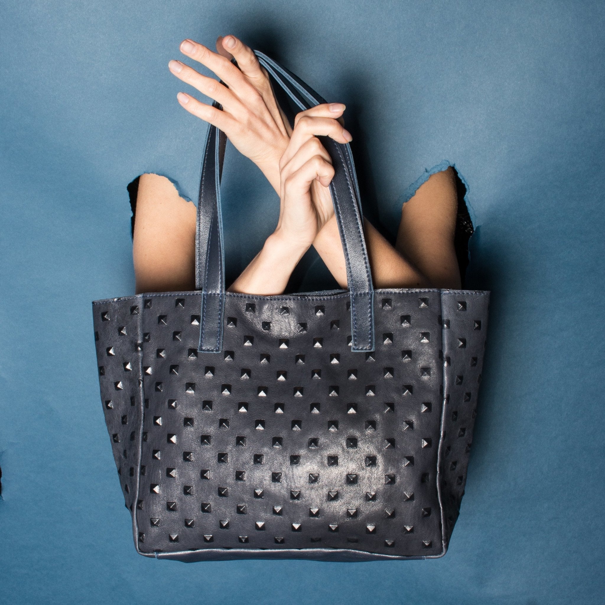 LINA Navy Studded - Carla Mancini Handbags